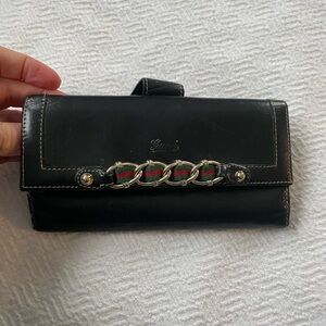 Gucci Black Leather Wallet with Chain Detail
